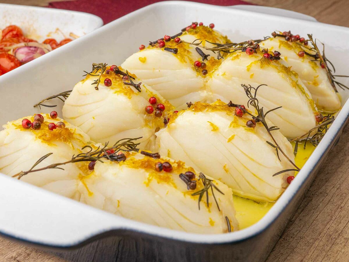 Bacalhau ao forno com raspas de laranja