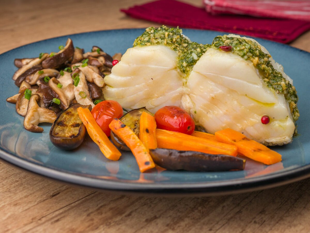 Como fazer Bacalhau com Pesto de Coentro