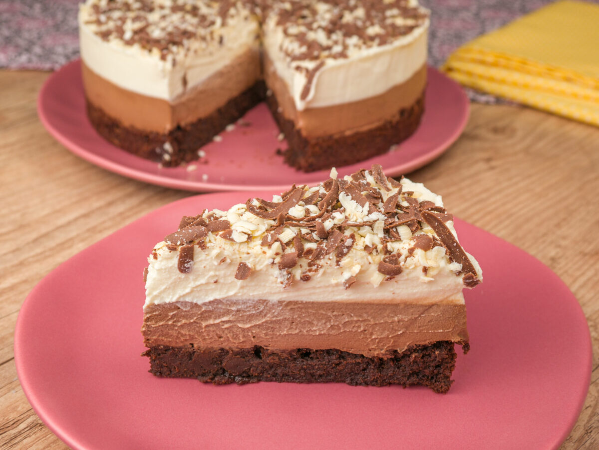 Como fazer Torta Brownie com 2 Mousses de Chocolate